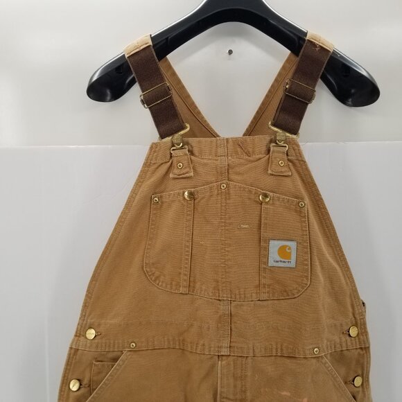 Carhartt USA R01 BRN Duck Bib Overalls Double Knee Unlined 38 x32 Distressed - Picture 3 of 15